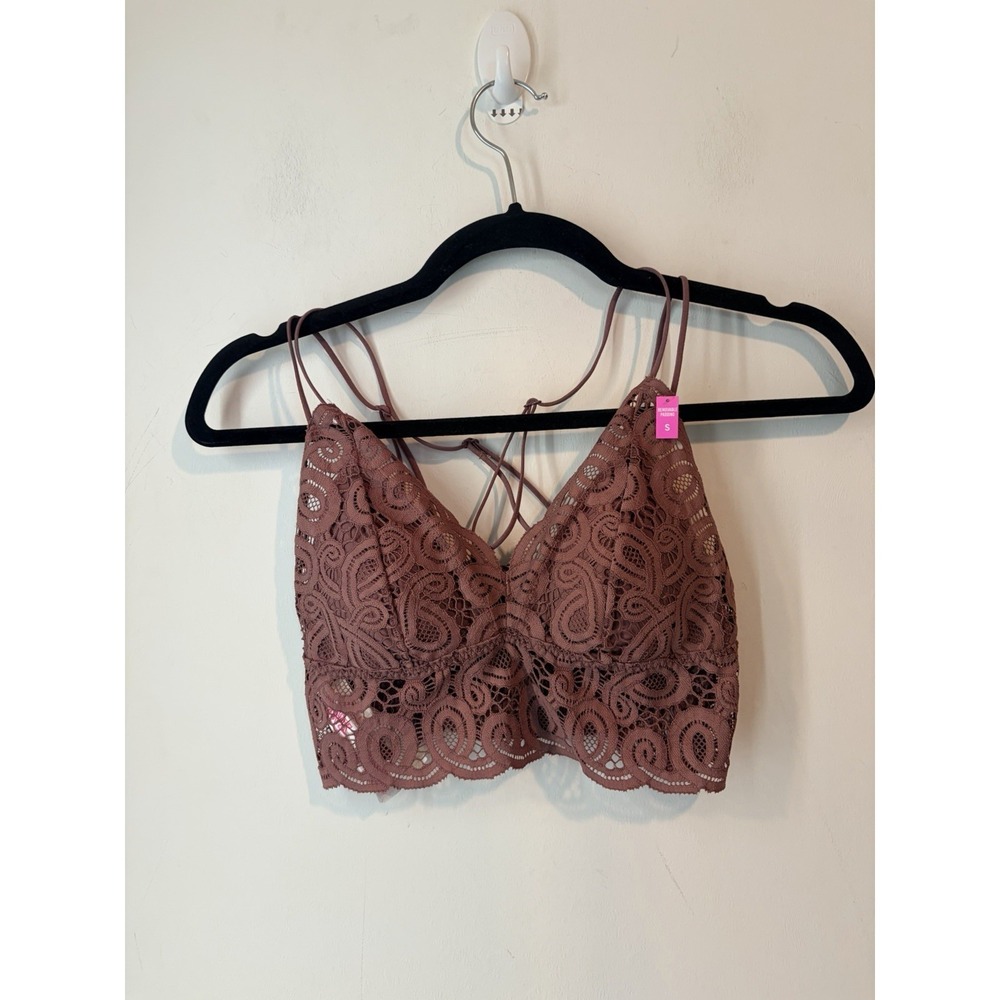 PINK Victoria's Secret Lace Bralette Small Mauve Strappy Back Crochet‎ Wireless